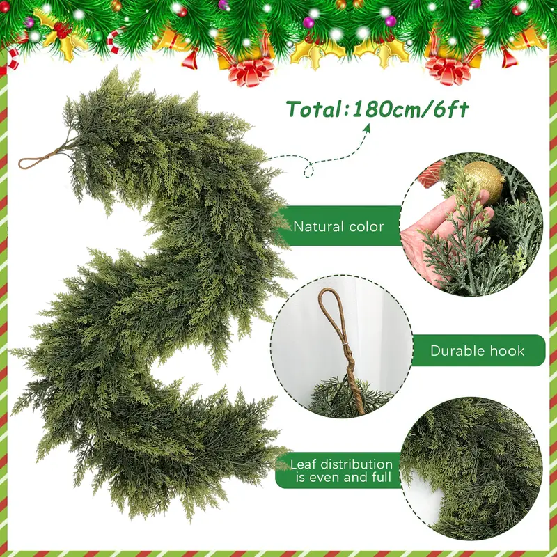🎅 Artificial Cedar Garland 🎄 Green Pine Garland for Table, Mantel, Wall – Perfect for Indoor & Outdoor Christmas Decorations
