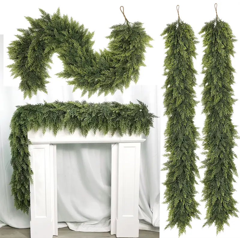 🎅 Artificial Cedar Garland 🎄 Green Pine Garland for Table, Mantel, Wall – Perfect for Indoor & Outdoor Christmas Decorations