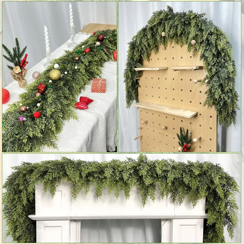 🎅 Artificial Cedar Garland 🎄 Green Pine Garland for Table, Mantel, Wall – Perfect for Indoor & Outdoor Christmas Decorations