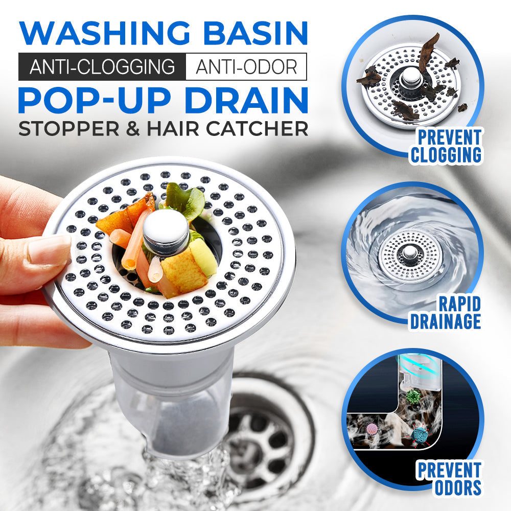 Muvolantia Stainless Steel Washing Basin Anti-Clogging Anti-odor Pop-up Drain Stopper & Hair Catcher