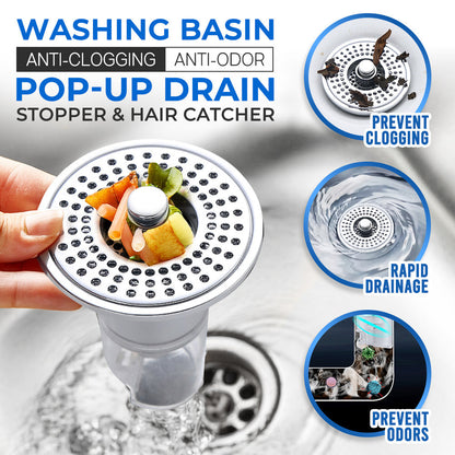 Muvolantia Stainless Steel Washing Basin Anti-Clogging Anti-odor Pop-up Drain Stopper & Hair Catcher