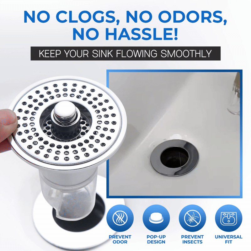 Muvolantia Stainless Steel Washing Basin Anti-Clogging Anti-odor Pop-up Drain Stopper & Hair Catcher