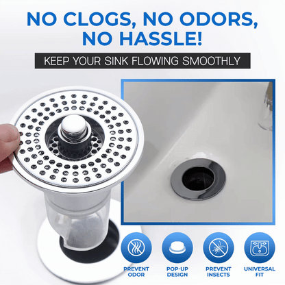 Muvolantia Stainless Steel Washing Basin Anti-Clogging Anti-odor Pop-up Drain Stopper & Hair Catcher