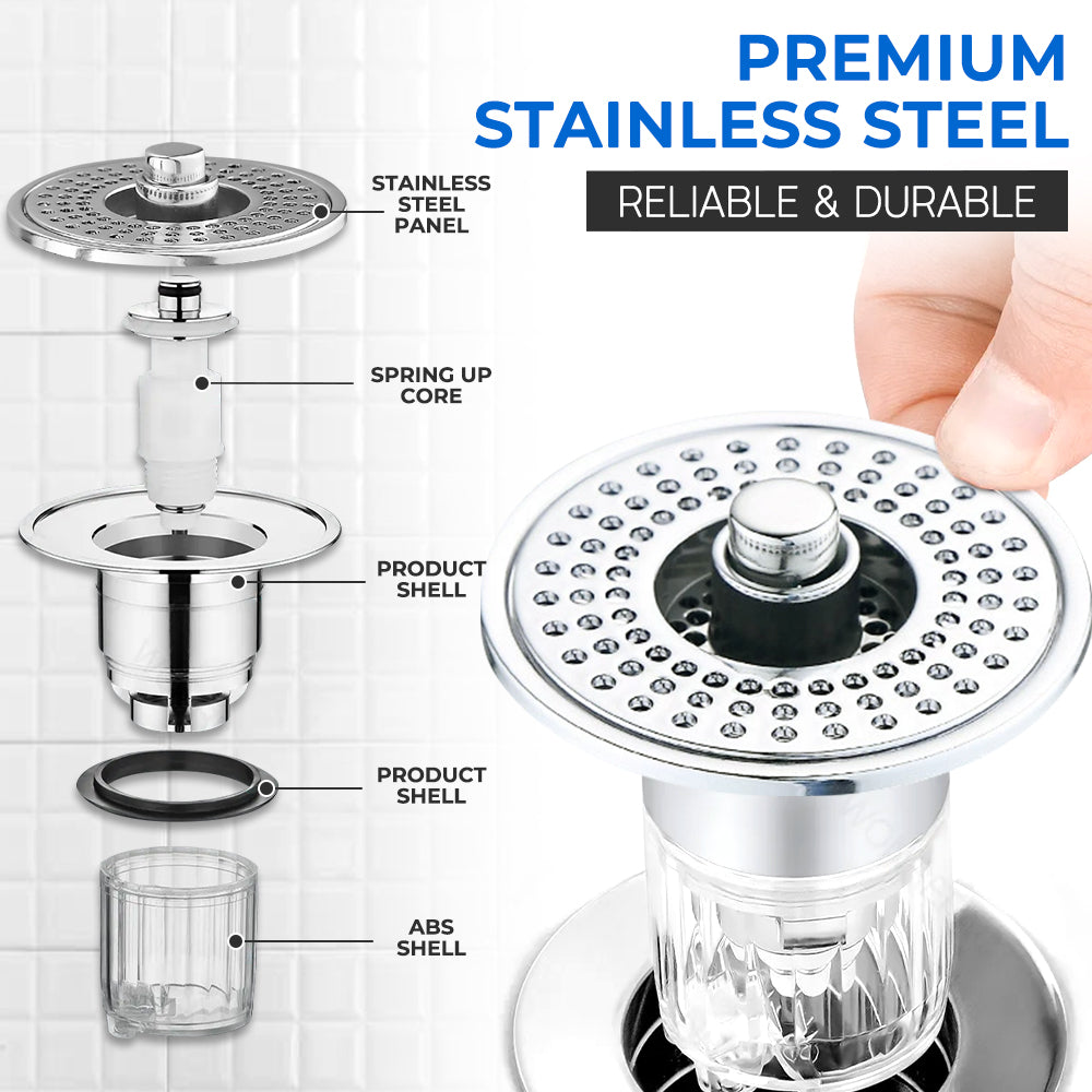 Muvolantia Stainless Steel Washing Basin Anti-Clogging Anti-odor Pop-up Drain Stopper & Hair Catcher
