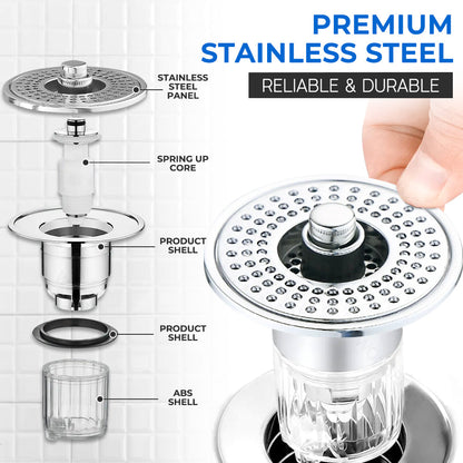Muvolantia Stainless Steel Washing Basin Anti-Clogging Anti-odor Pop-up Drain Stopper & Hair Catcher